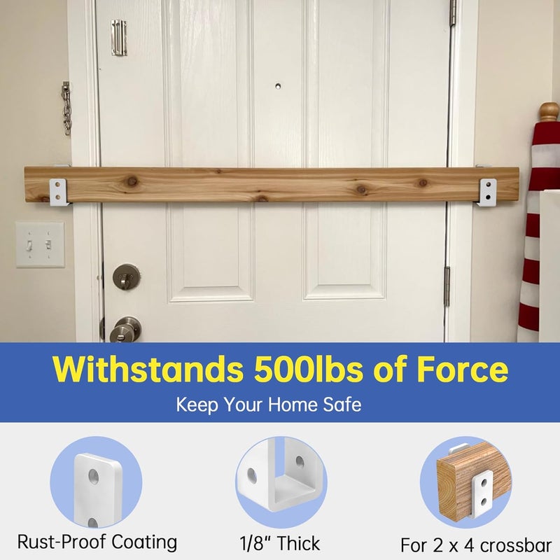KOMOHOM 2x4 Door Barricade Brackets, Grade U-Shaped Security Brackets for Wood, Sheds, Gates & Basement Doors (2x4 Lumber Lock) 3mm White - Image 4